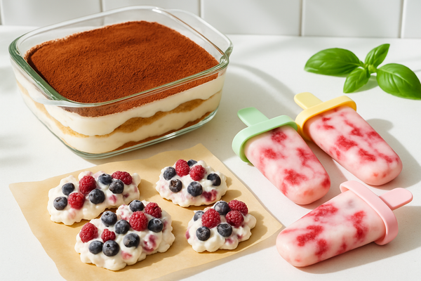 High-Protein Fro-Yo at Home: Yogurt Tiramisu, Frozen Clusters and Protein Pops