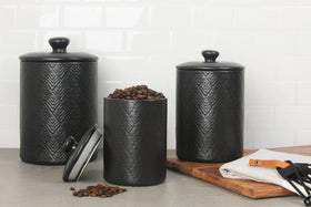10 Strawberry Street embossed Marquis medium canister keeps flour and sugar organized.