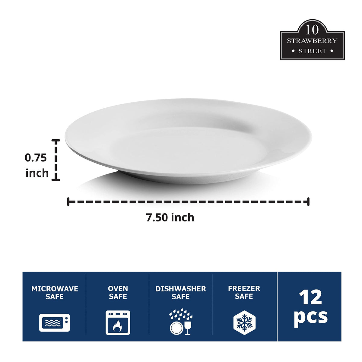 10 Strawberry Street set of 12 white plates ideal for events and everyday use.