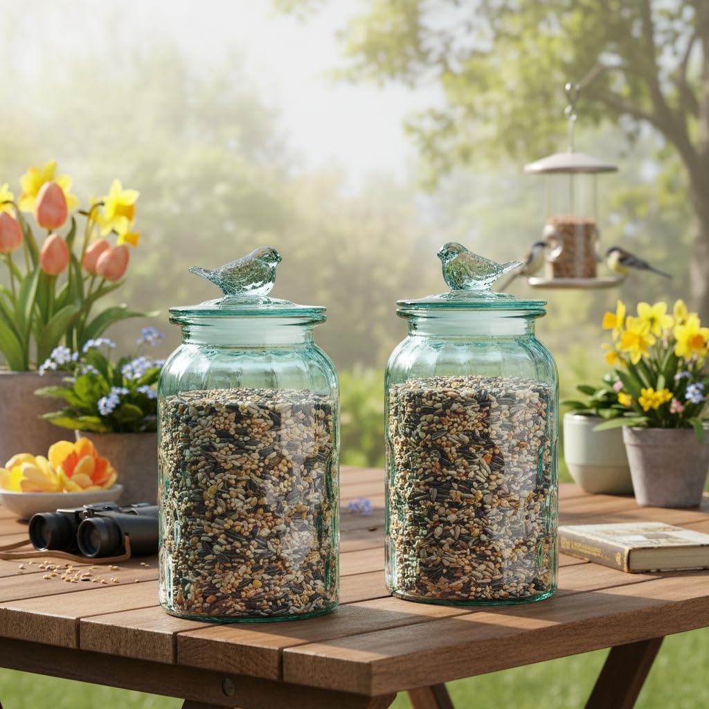 Set of two canisters ideal for coffee or snacks with blue accent.