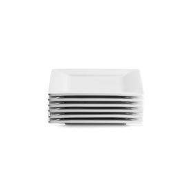 10 strawberry street simply white 6-inch square plate showcases bread-and-butter portions in style.