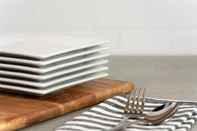 10 strawberry street simply white 6-inch square plate resists warp and cleans easily.