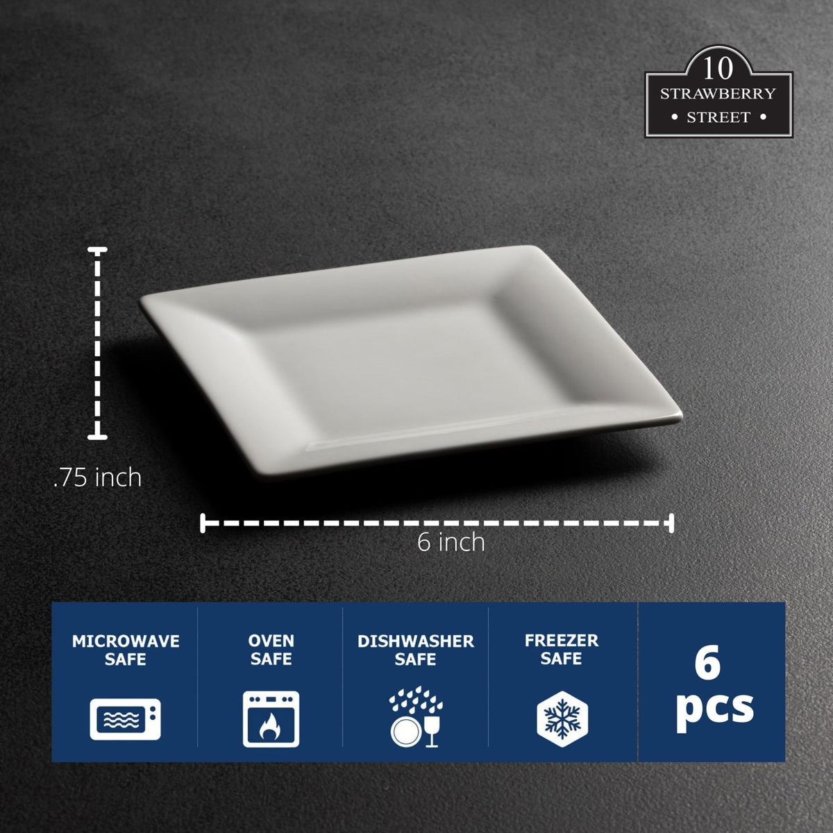 10 strawberry street simply white 6-inch square plate complements modern tableware setups.