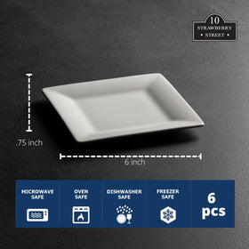 10 strawberry street simply white 6-inch square plate complements modern tableware setups.