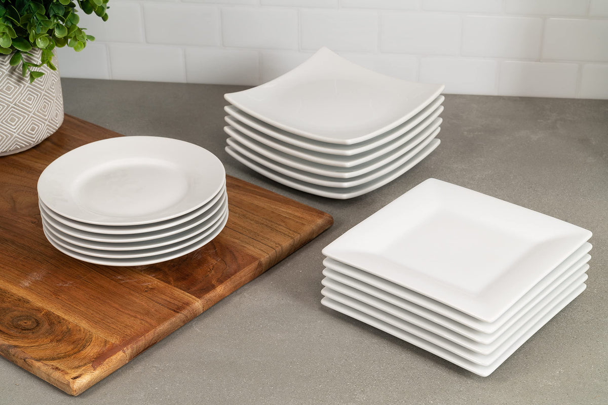 10 strawberry street simply white 6-inch square plate is dishwasher-safe and microwave-safe for everyday use.