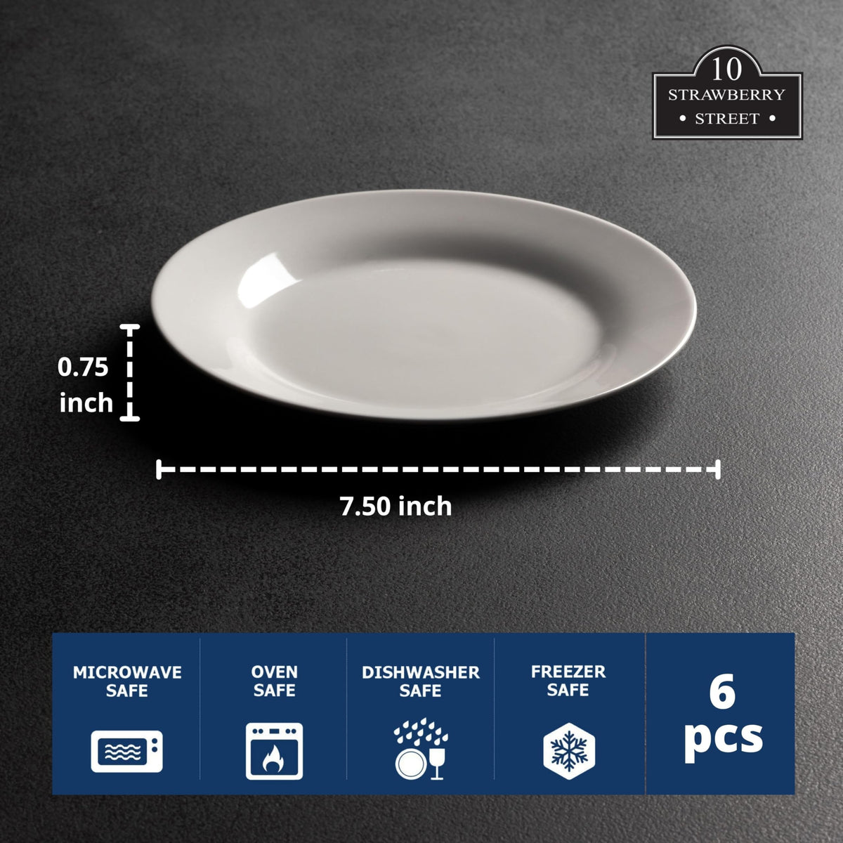 10 Strawberry Street Simply White 7.5-inch plate in a dishwasher-safe setup.