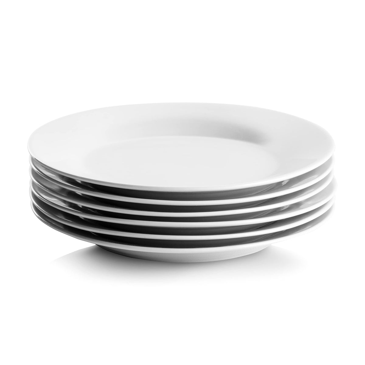 10 Strawberry Street Simply White 7.5-inch plate stacked, showing durable ceramic for everyday meals.