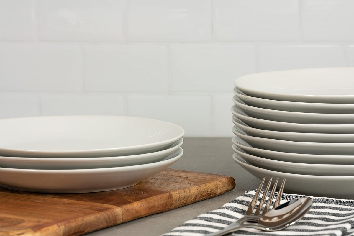 10 Strawberry Street coupe plates stacked neatly, ideal for catering displays