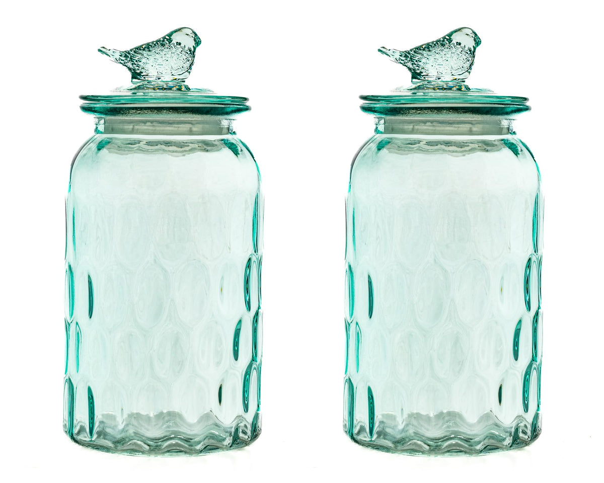 10 Strawberry Street blue textured canister with bird lid adds decorative appeal.