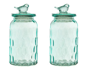 10 Strawberry Street blue textured canister with bird lid adds decorative appeal.