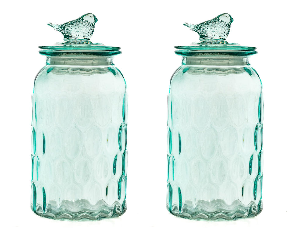 10 Strawberry Street blue textured canister with bird lid adds decorative appeal.