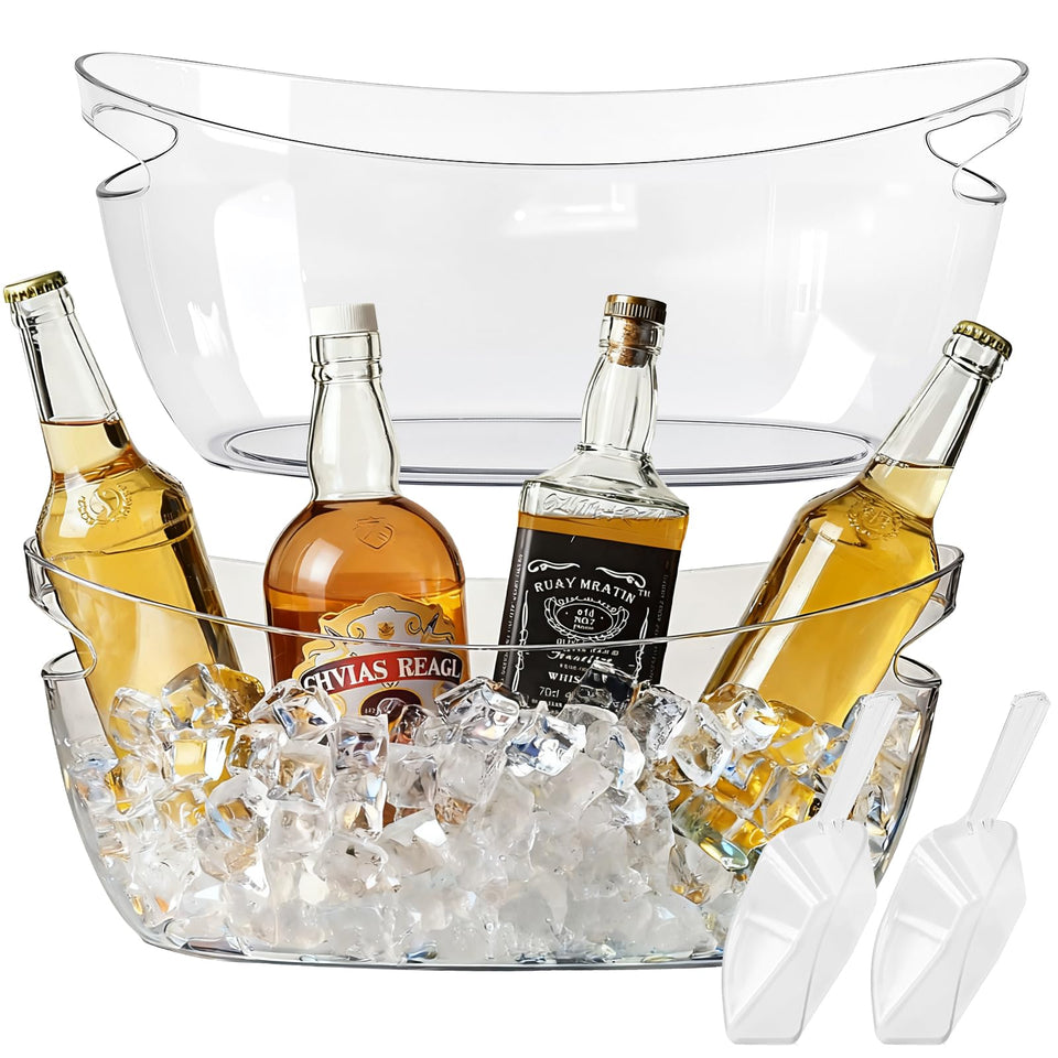 1ZIZIFA8 2-pack ice bucket set with clear design keeps beverages chilled at parties.