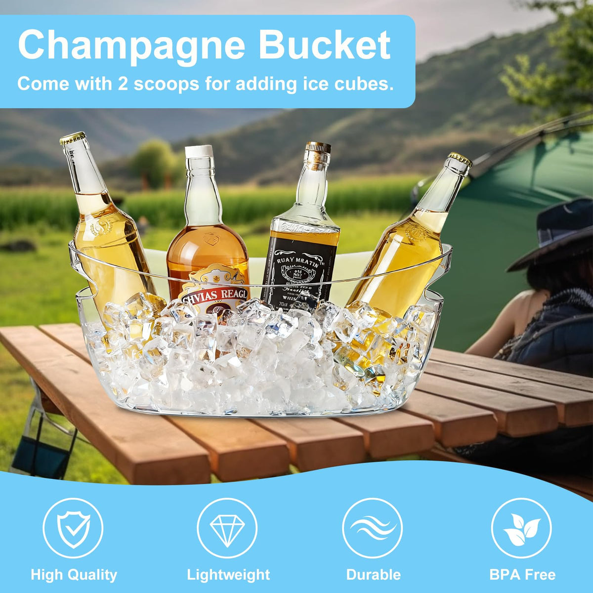 1ZIZIFA8 ice bucket includes scoop for easy serving during gatherings.