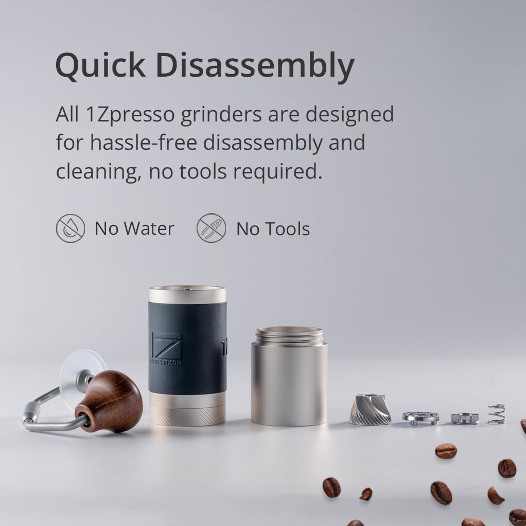 1Zpresso J Manual Coffee Grinder silver, compact design ready for quick brewing anywhere.