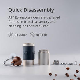 1Zpresso J Manual Coffee Grinder silver, compact design ready for quick brewing anywhere.