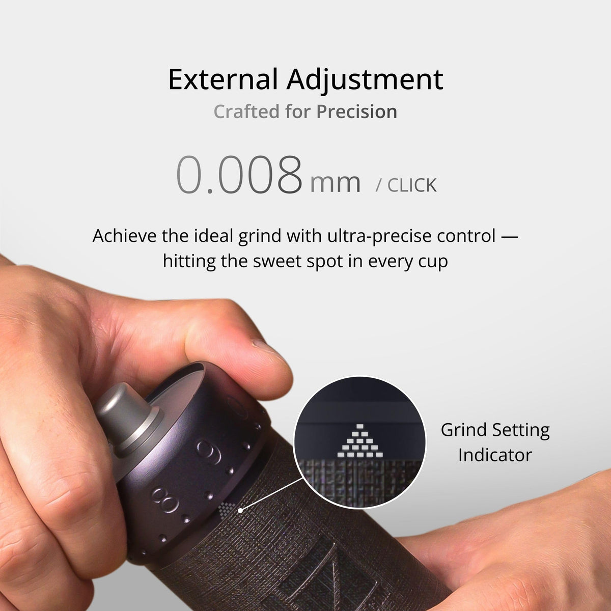 Magnetic catch cup snaps securely for quick, tidy grinding sessions.
