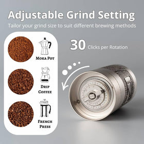 1Zpresso Q 30-click dial allows precise grind size adjustment.