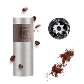 1Zpresso Q manual grinder with metal body and conical burr for durable grinding.