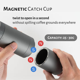 1Zpresso X-Ultra magnet cup securely holds grounds during grinding
