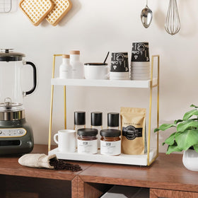 2087 Coffee Bar Organizer showcases a space-saving two-tier design on a countertop
