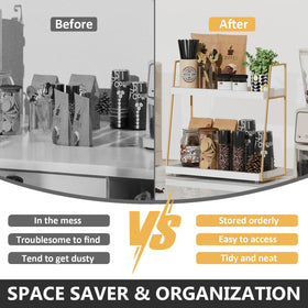 2087 Coffee Bar Organizer in white and gold finish enhances decor and vibe