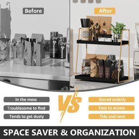 2087 Coffee Bar with syrups and cups neatly organized, quick access for busy mornings.