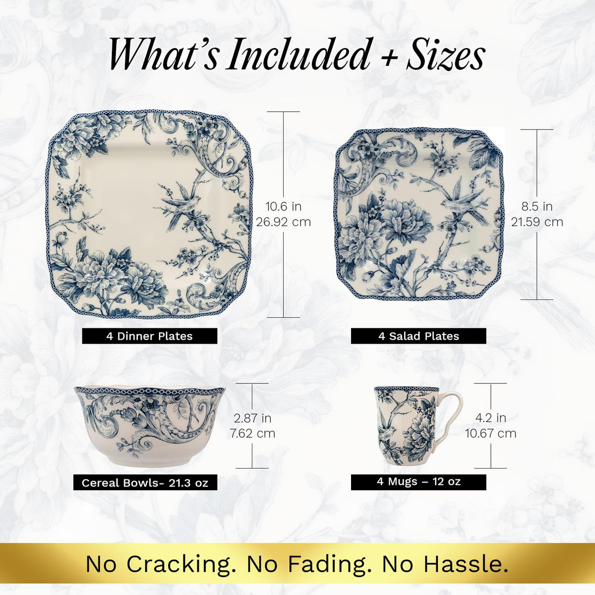 222 Fifth Adelaide blue floral square salad plate, stylish and durable for everyday dining.