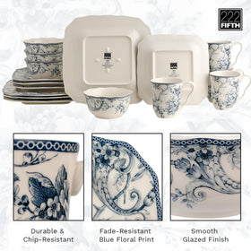 Stacked 222 Fifth Adelaide square dinnerware saves cabinet space.