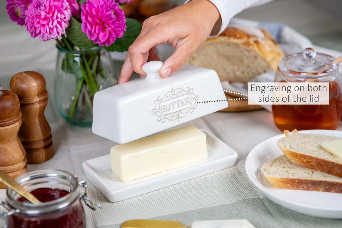 Premium ceramic butter tray safe for fridge, microwave, and dishwasher