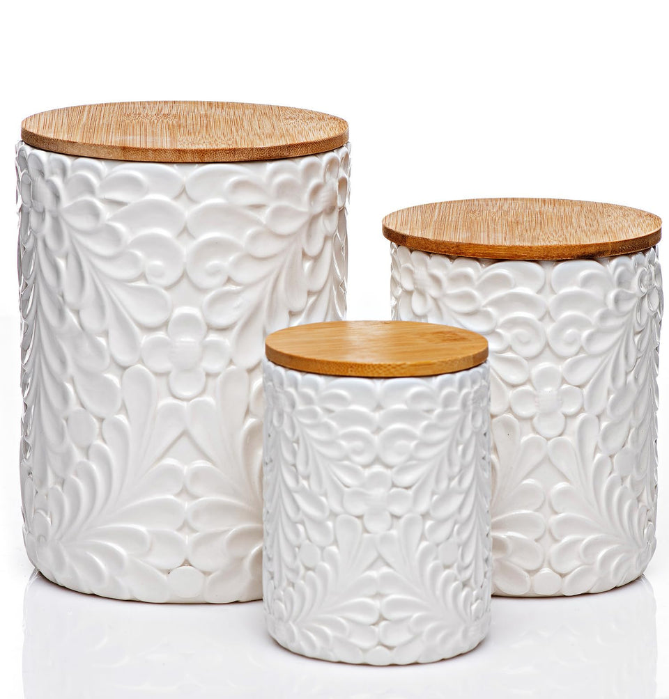 25DOL Engraved design kitchen canisters on counter for stylish organization