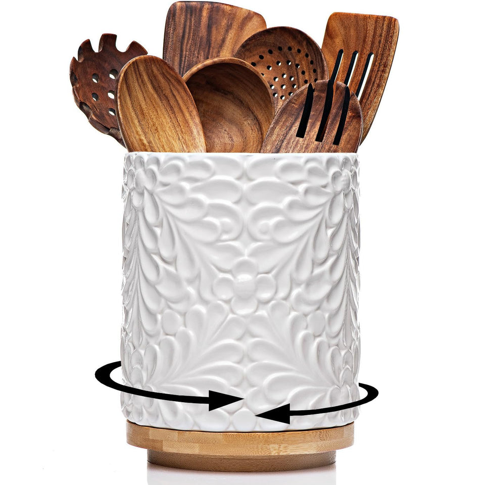 25DOL extra-large rotating utensil holder on counter for quick access