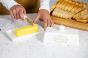 7.7 by 4 inch butter holder fits countertops and fridges
