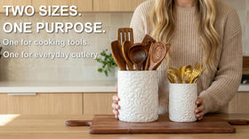 25DOL small ceramic utensil holder front view ideal for compact spaces