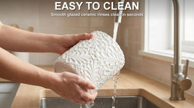 25DOL white ceramic set on countertop adds clean, stylish appeal