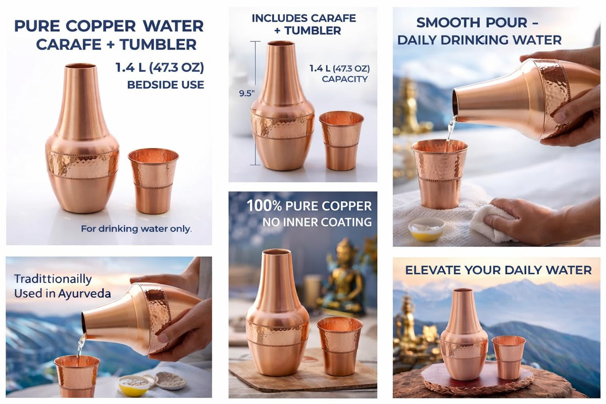 2activelife Ayurveda-inspired water practice reference with copper carafe for daily use.