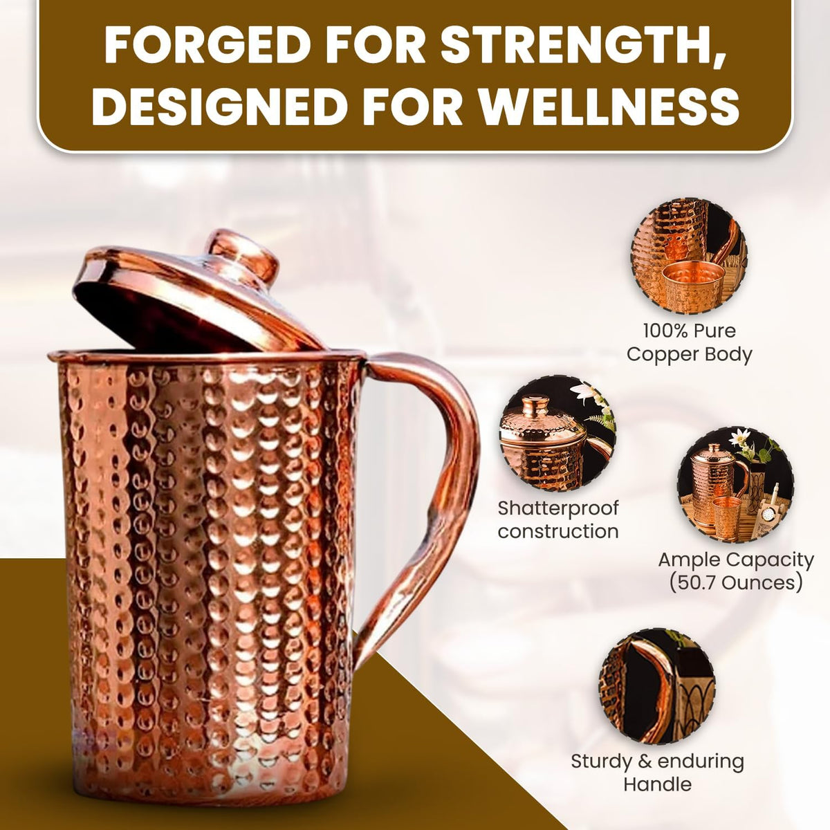 2activelife copper pitcher handle provides a comfortable grip for pouring.