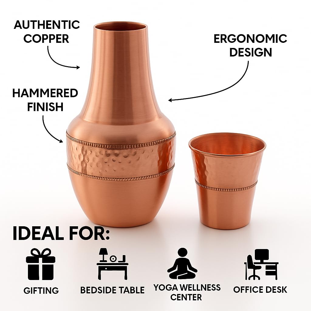 2activelife nightstand setup with copper carafe for convenient evening hydration.
