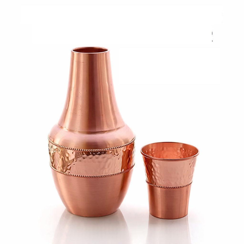 2activelife pure copper water carafe with tumbler set on bedside table for easy hydration.