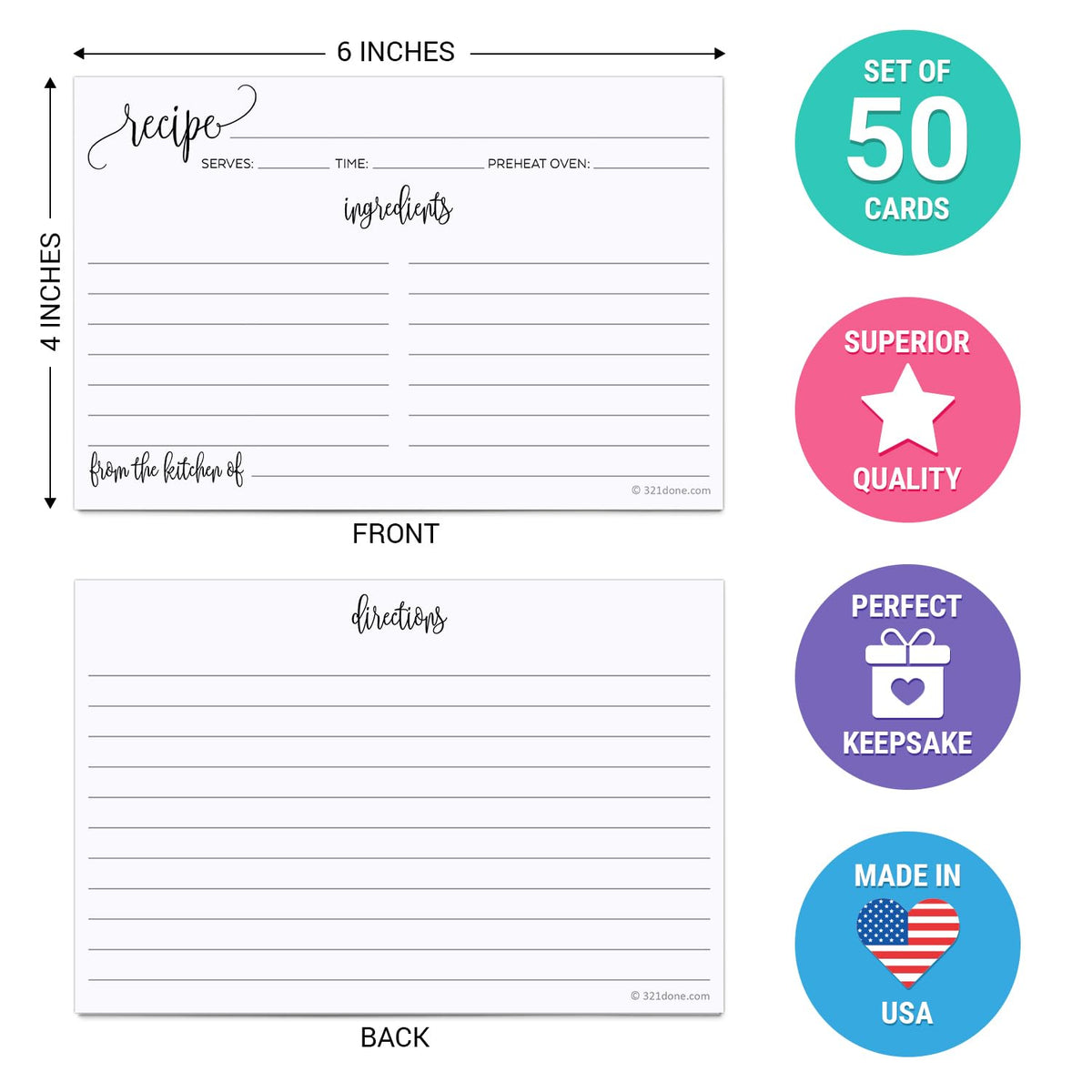 321Done recipe cards back view shows notes area for tips and servings.
