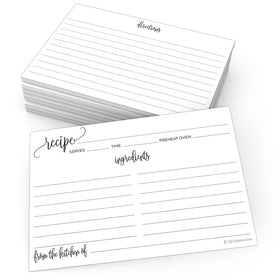 321Done recipe cards front view with vintage script on tan stock, writable.