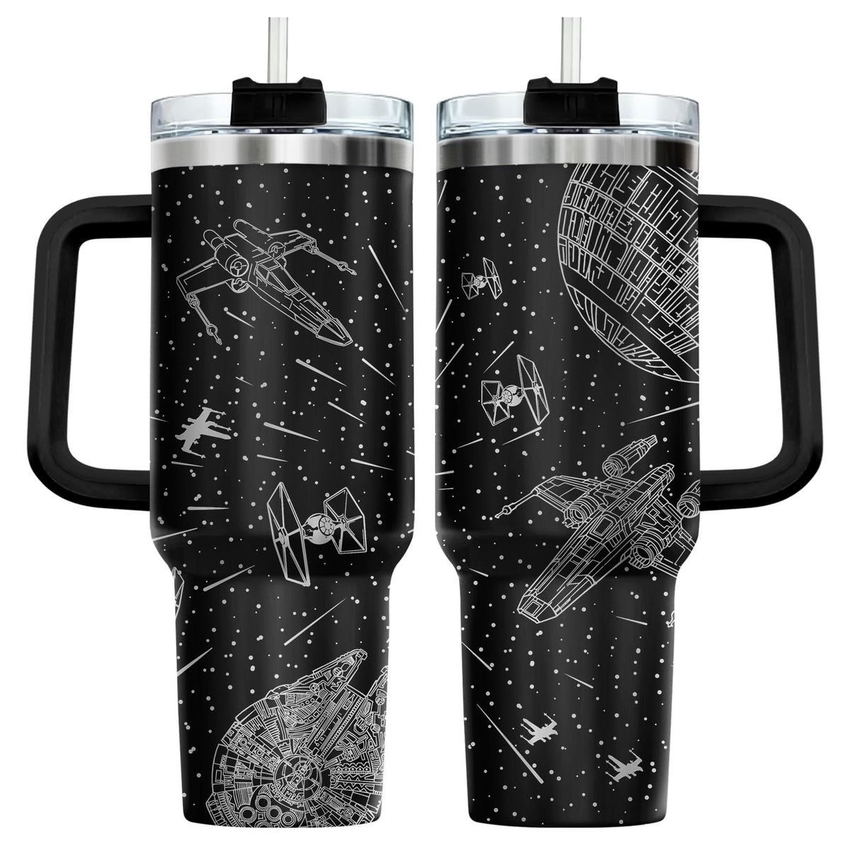 34HD Space Galaxy Tumbler front view with starfield artwork and 40oz capacity