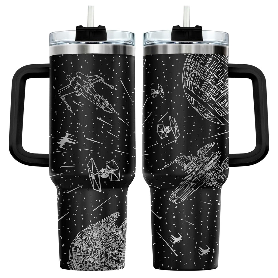 34HD Space Galaxy Tumbler front view with starfield artwork and 40oz capacity