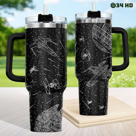 34HD Space Galaxy Tumbler matte black finish enhances durability and style