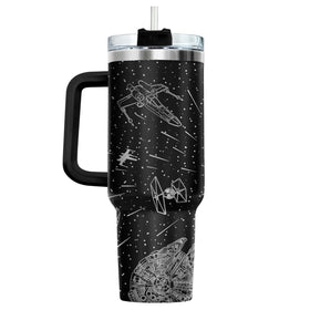 34HD Space Galaxy Tumbler side view with ergonomic handle for easy transport