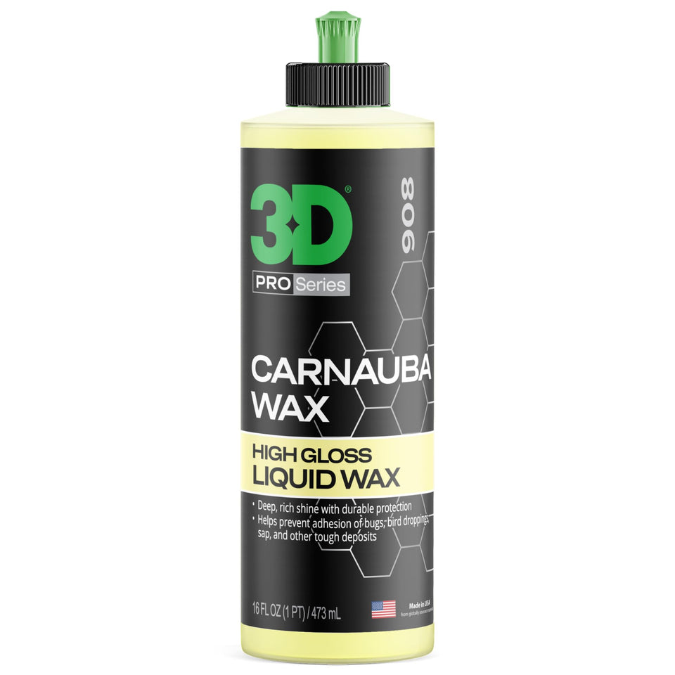 3D Carnauba Wax liquid bottle highlights deep gloss and premium finish
