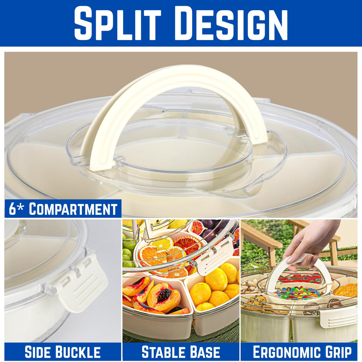 3 Ducks six-compartment divider keeping foods organized