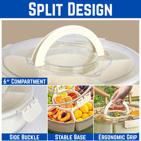 3 Ducks six-compartment divider keeping foods organized