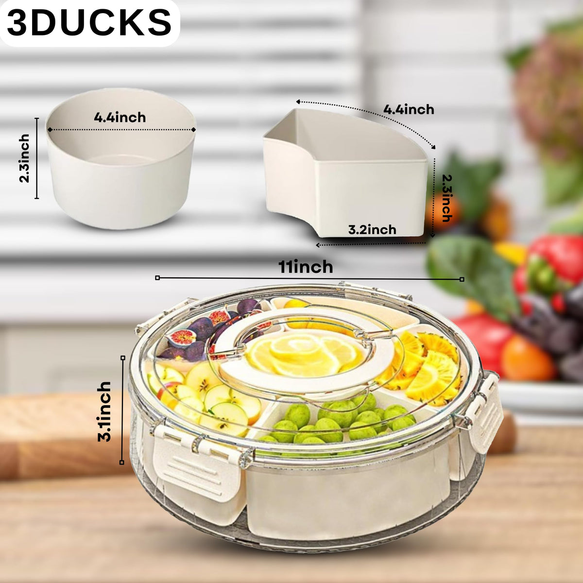 3 Ducks snack box lid with ergonomic handle for portability