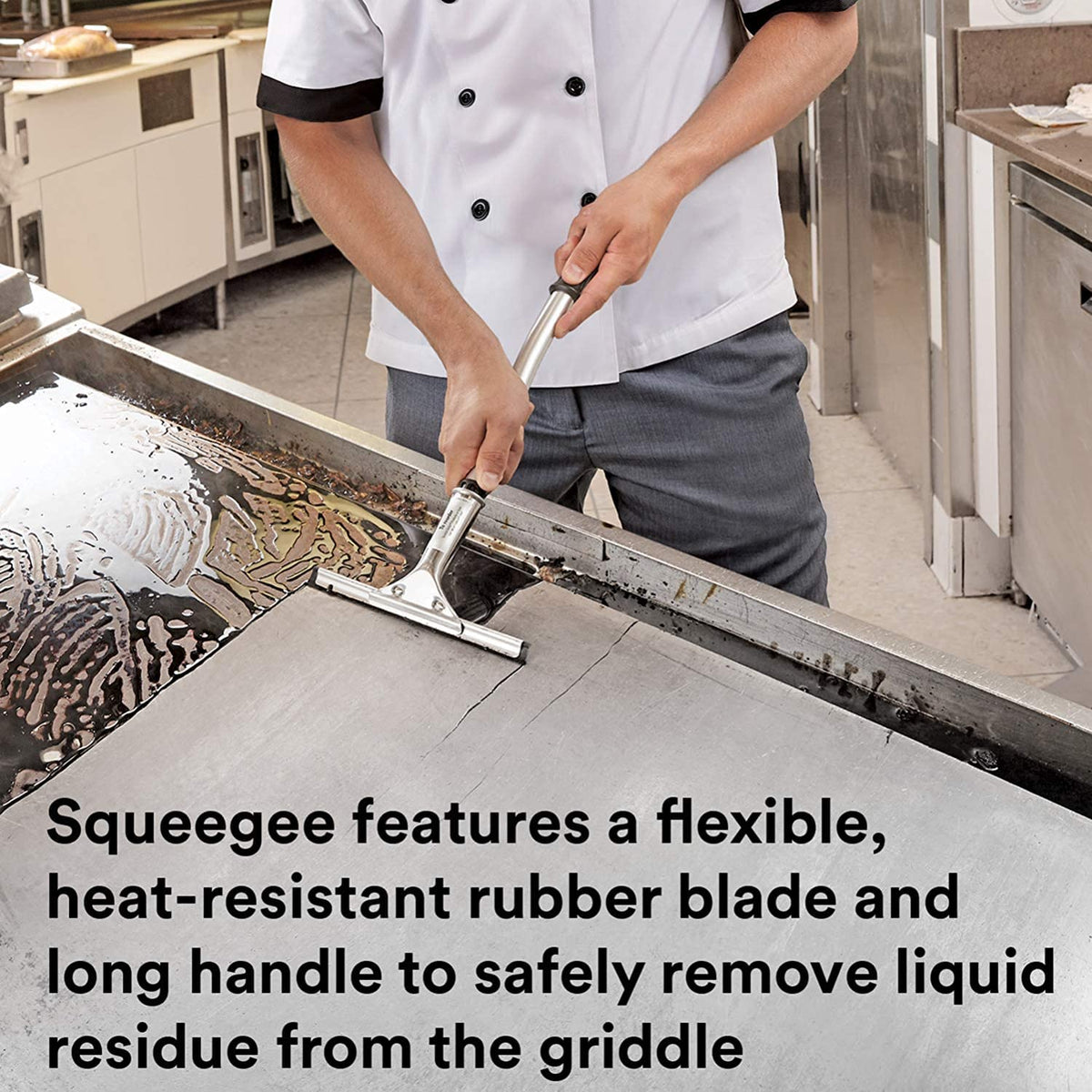 Tackles baked-on food with ease using Scotch-Brite griddle pad