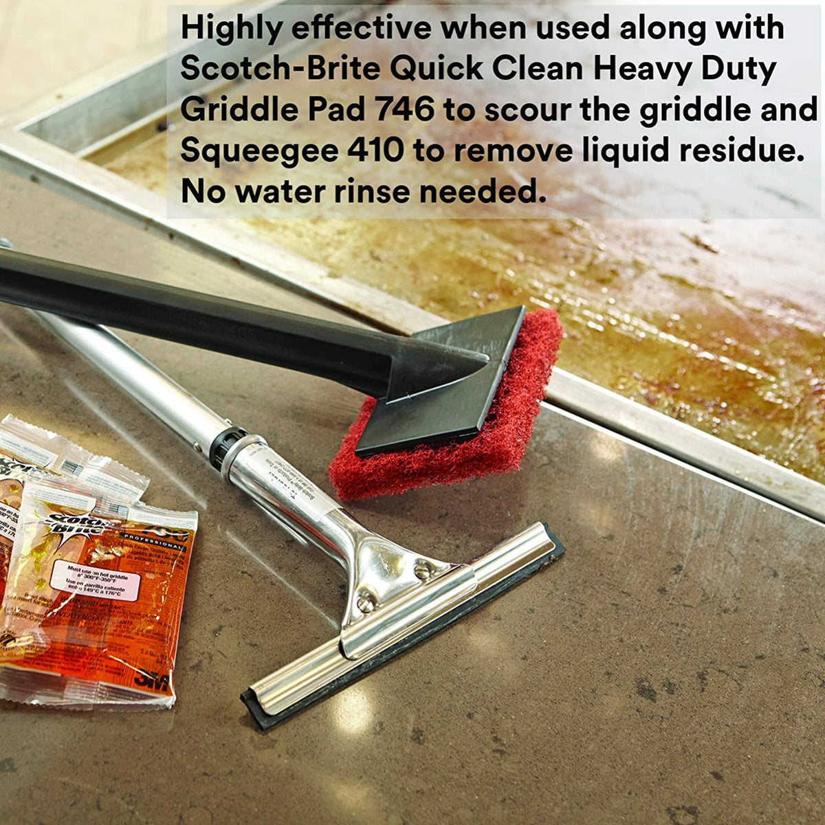 Open construction of Scotch-Brite griddle pad for easy rinsing after use